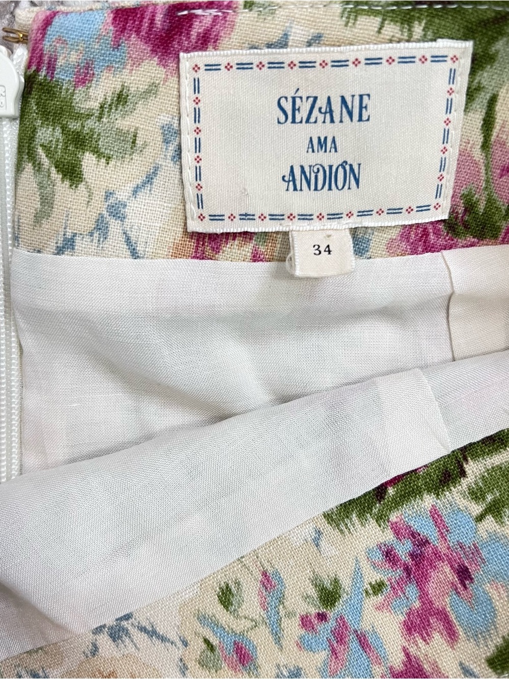 Sézane Floral Linen Vest Top & Skirt Set Zelinda Malia Cream Pink Sz 34 36 US 4 - Picture 6 of 13